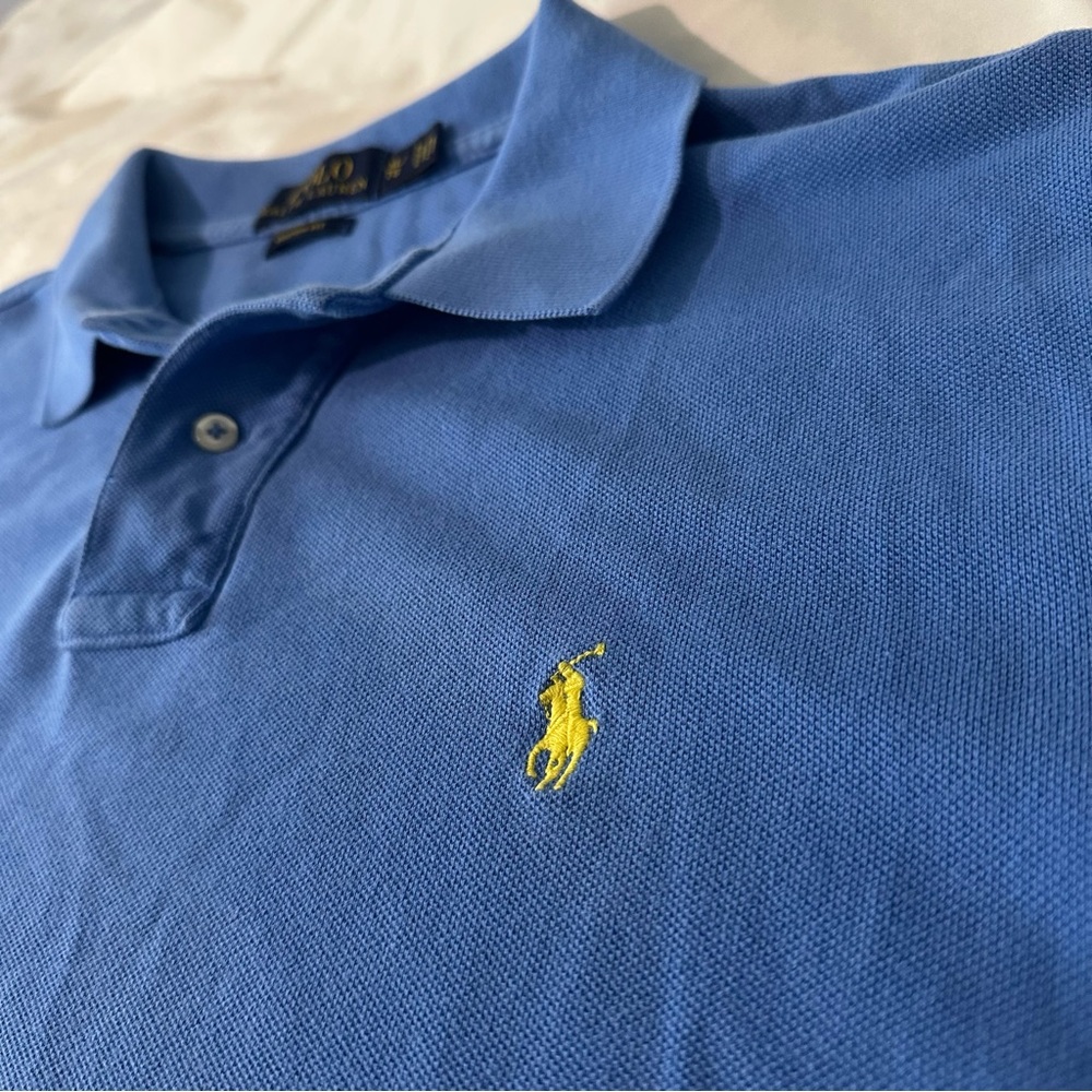 Polo Ralph Lauren Mens Custom Fit Polo Shirt sz XL Blue Yellow Pony Preppy EUC - Picture 3 of 8